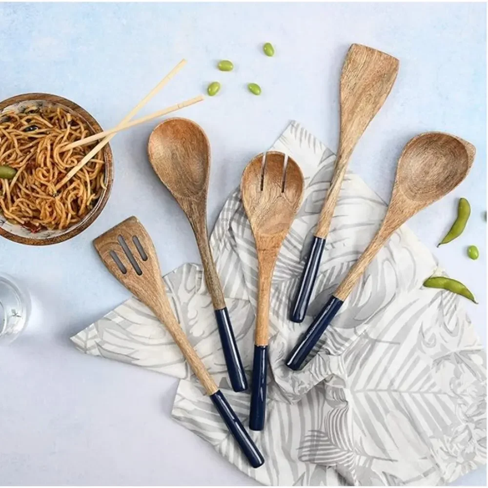 Set of 5 Wooden Spoons for Cooking, Smooth Finish Non Stick Wooden Utensil Set